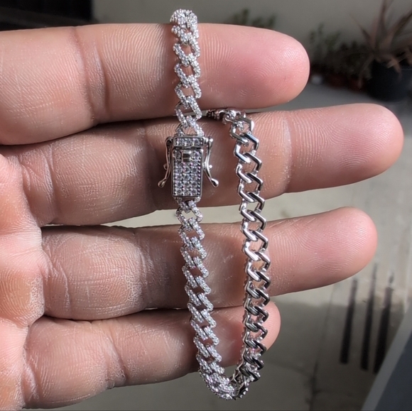 Rhodium Finish 925 Sterling Silver 5.5mm CZ Encrusted Monaco Bracelet 7" - Picture 4 of 5